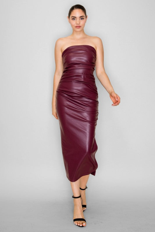 Burgundy Leather Tube Dress