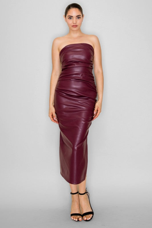 Burgundy Leather Tube Dress – Cheekie Boutique
