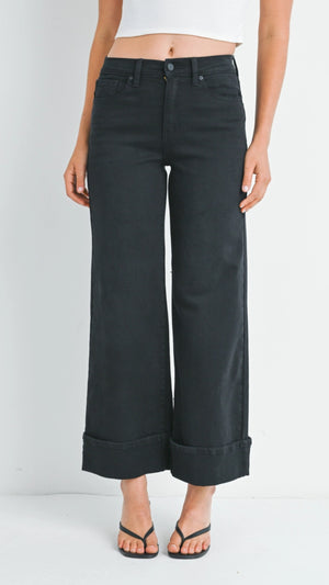 Black Cuffed Palazzo Jeans