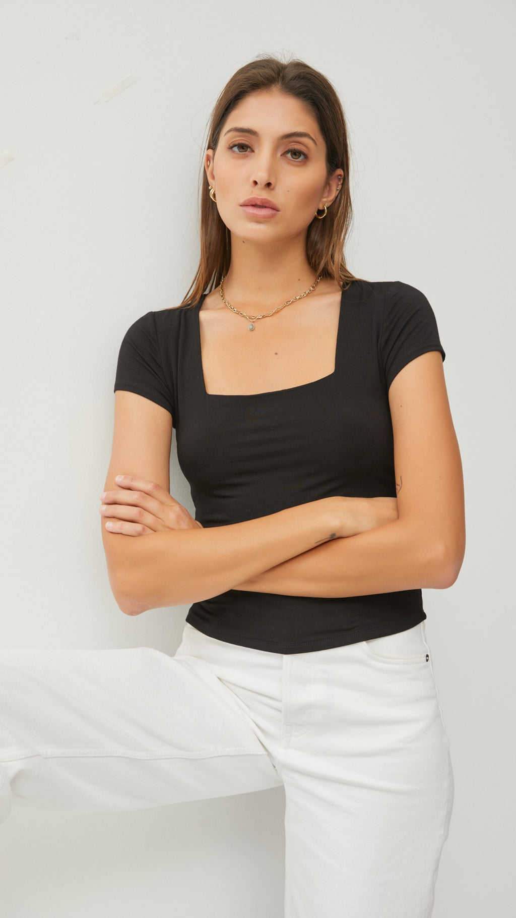 Black Square Neck Tee