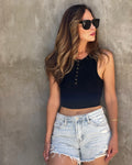 Ribbed Button Up Crop
