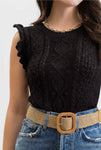 Black Ruffle Cable Knit Top