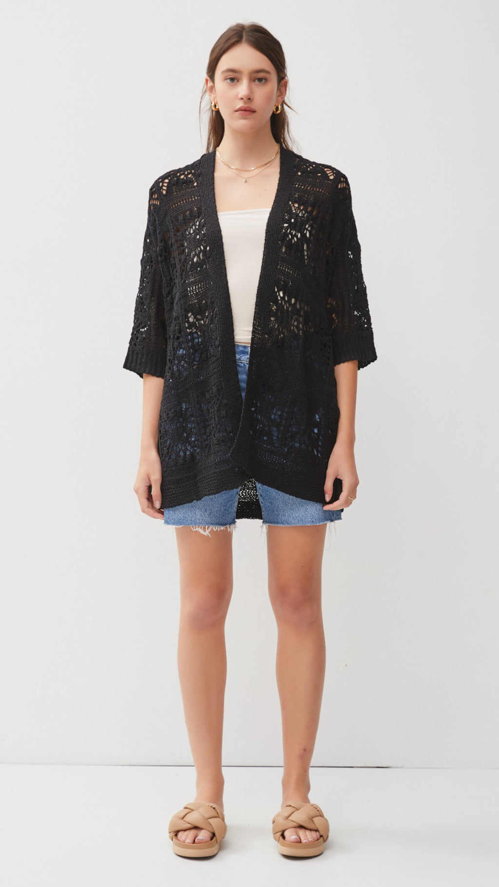 Black Crochet Kimono