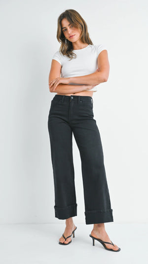 Black Cuffed Palazzo Jeans