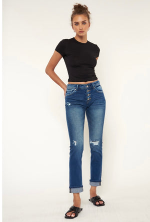 Mid Rise Cuffed Straight Jeans