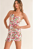 Floral Ruffled Strapless Dress