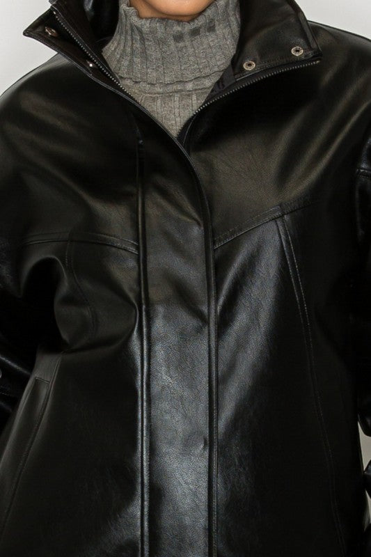Black Oversized Leather Jacket
