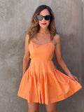 Pleated Orange Mini Dress