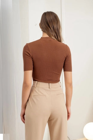 Chocolate Short Sleeve Knit Top