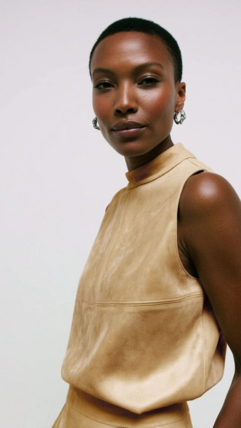 Suede High Neck Tank