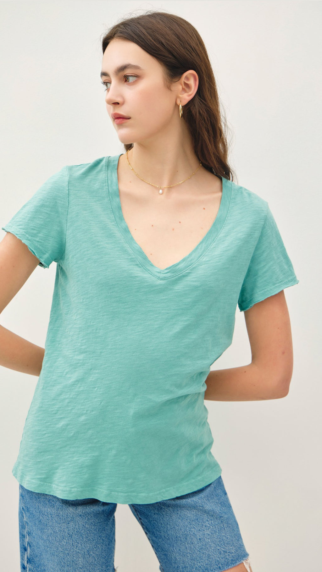 Jade V-neckline Basic Tee