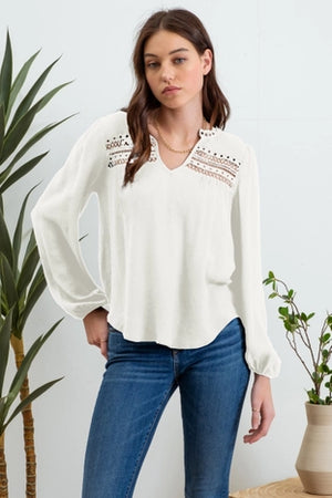 Eyelet Lace Trim Long Sleeve