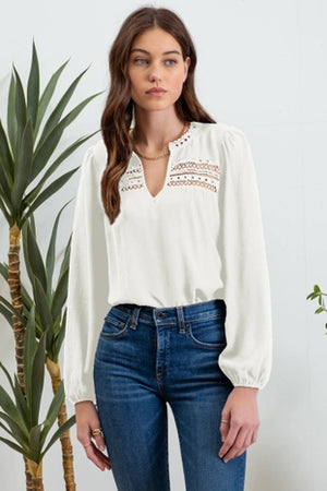 Eyelet Lace Trim Long Sleeve