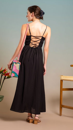 Black Lace Up Back Maxi Dress