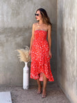 Orange Floral Strapless Dress