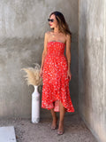 Orange Floral Strapless Dress