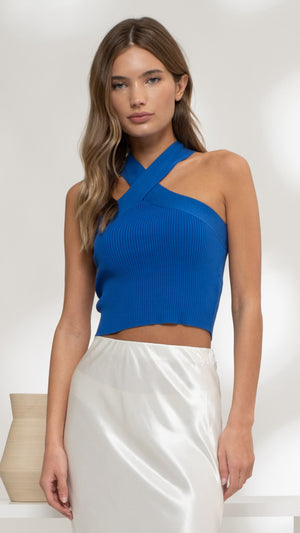 Royal Blue Halter Knit Top