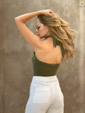 Olive Twisted Halter Neck Bodysuit