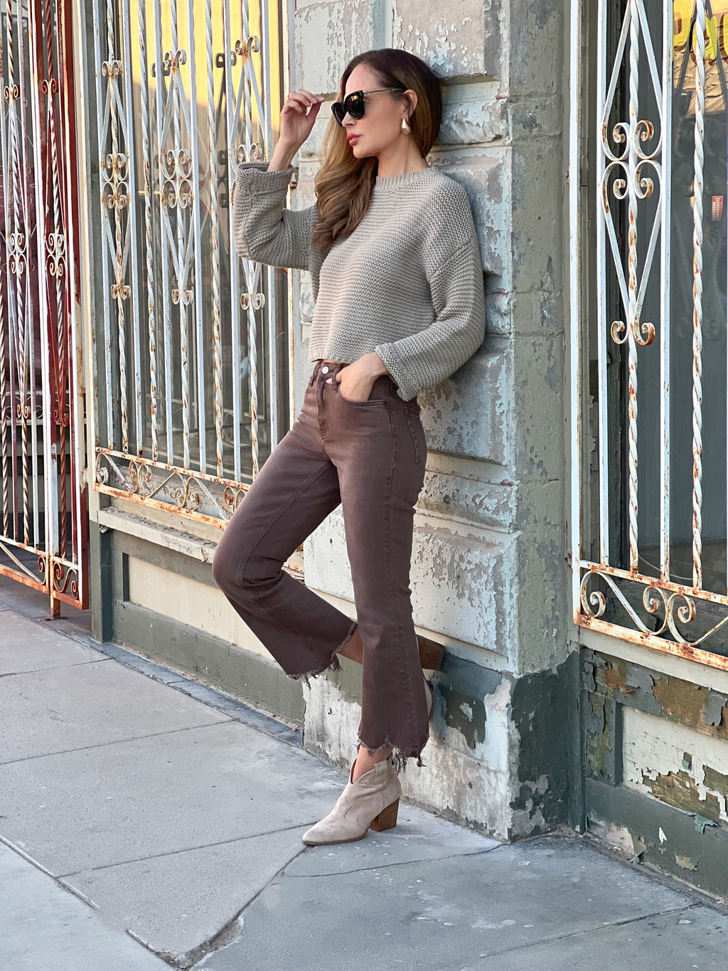 Brown Crop Flare Jeans