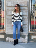 Oversized Slit Cuff Striped Sweater