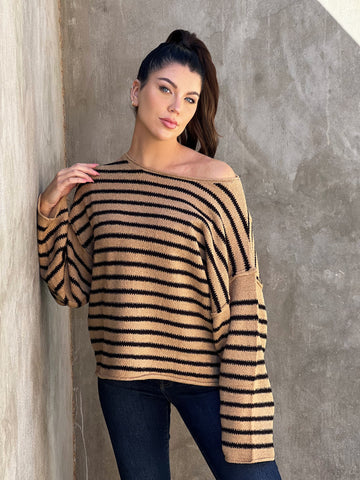 Sand Striped Oversized Sweater