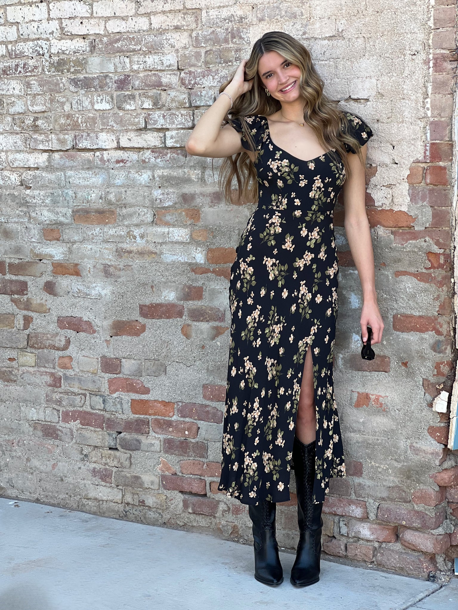 Black Floral Midi Dress