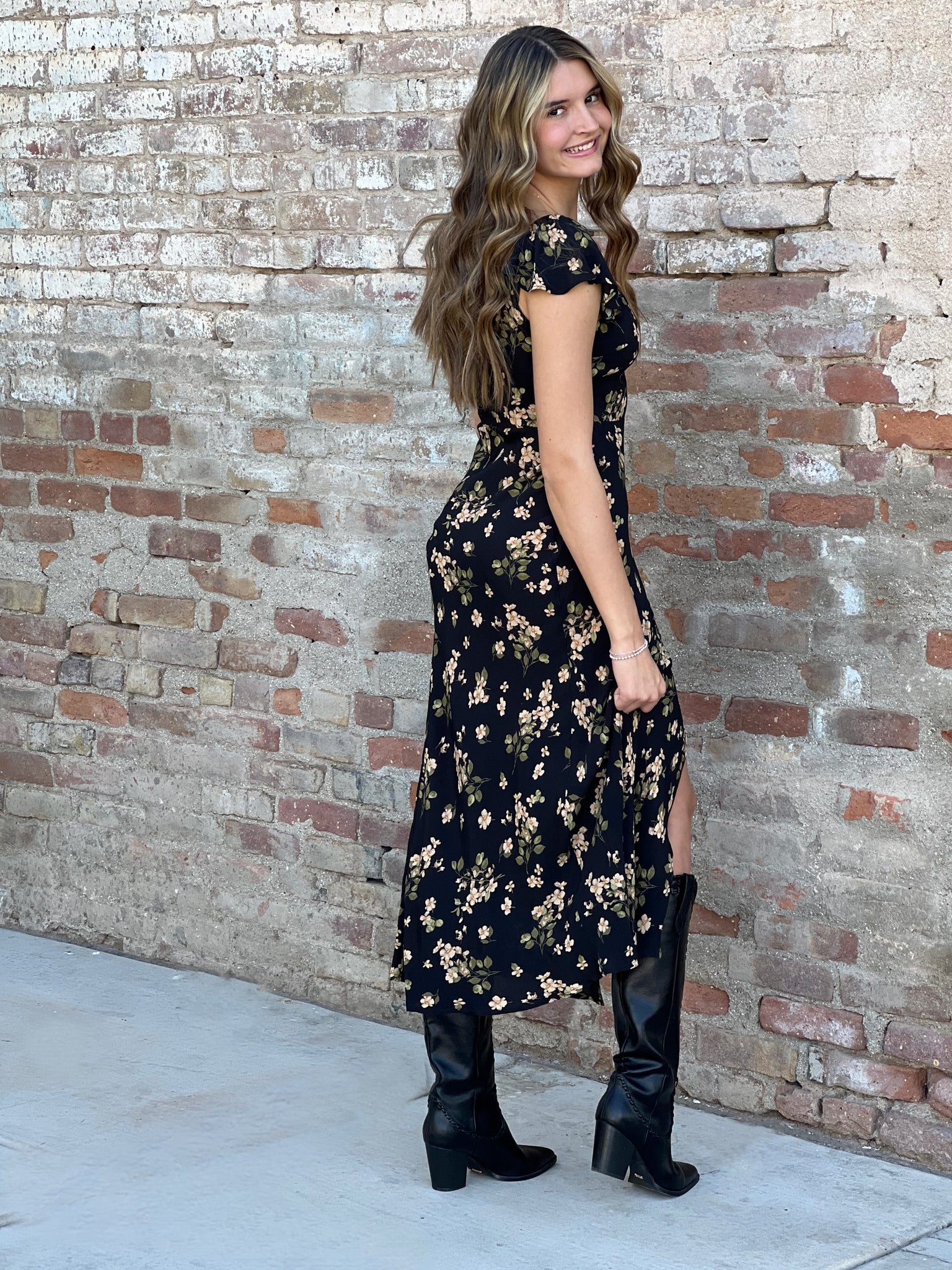 Black Floral Midi Dress