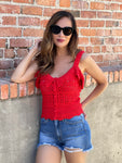 Red Pointelle Knit Tank