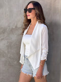 White 3/4 Rouched Sleeved Blazer