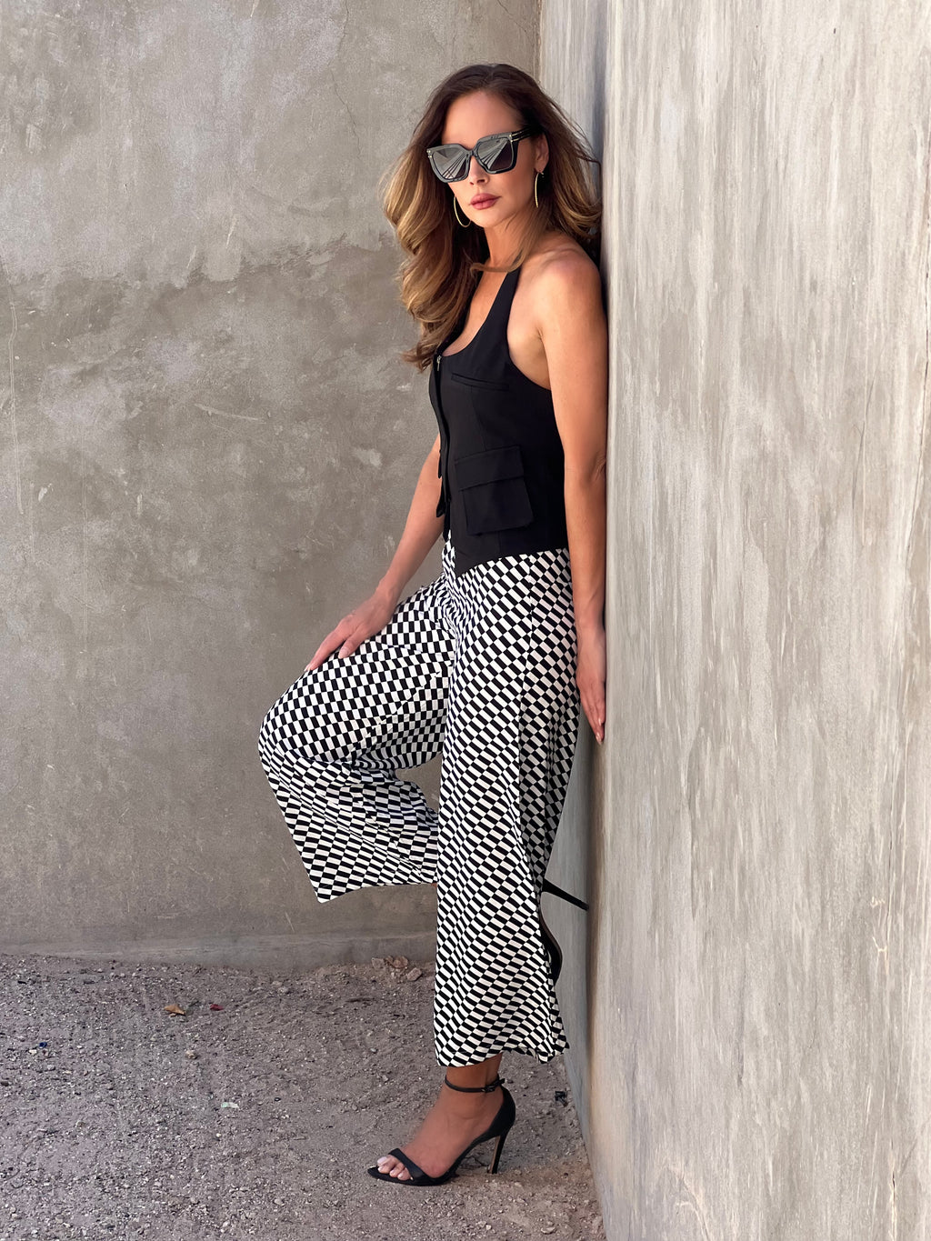 Checkered High Waisted Trousers