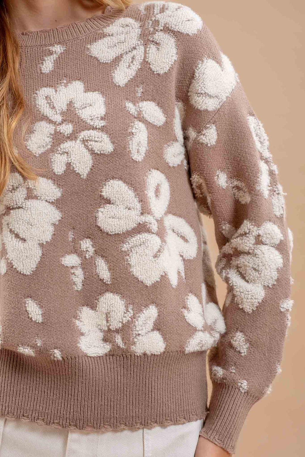 Taupe Floral Sweater