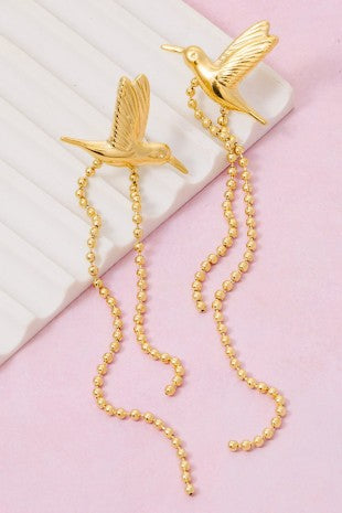 Gold Dipped Hummingbird Chain Earrings