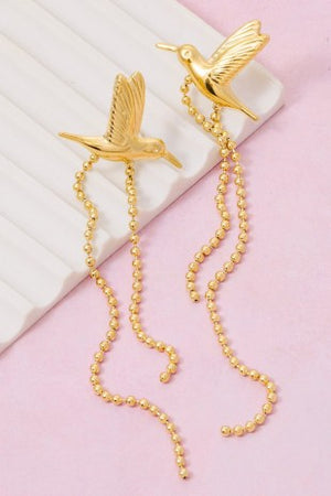Gold Dipped Hummingbird Chain Earrings
