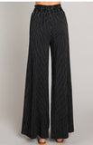 Black Striped Linen Smocked Pants