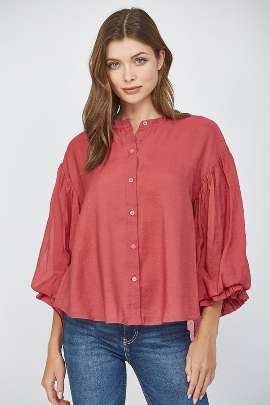 Wine Berry Bubble Sleeved Top