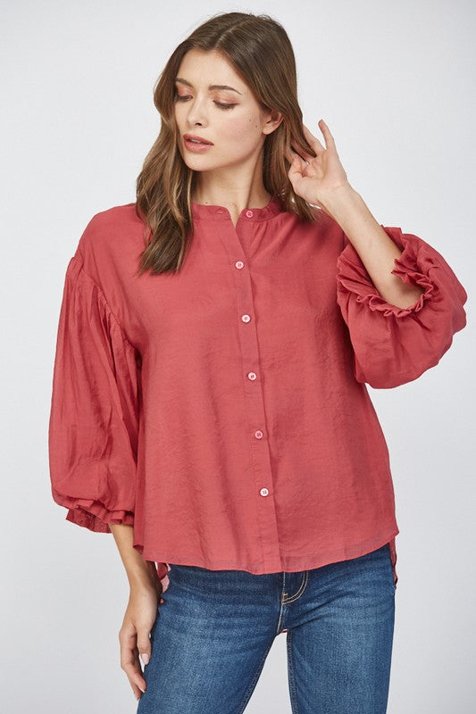 Wine Berry Bubble Sleeved Top