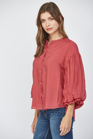 Wine Berry Bubble Sleeved Top