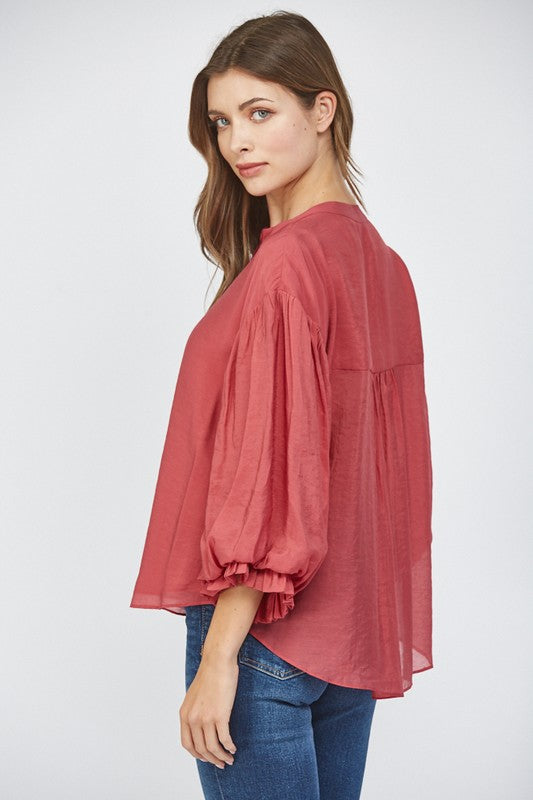 Wine Berry Bubble Sleeved Top