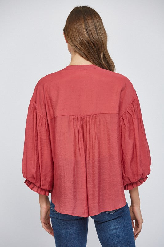 Wine Berry Bubble Sleeved Top