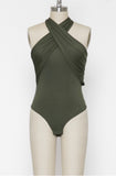 Olive Twisted Halter Neck Bodysuit