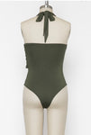 Olive Twisted Halter Neck Bodysuit