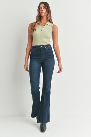 High Rise Split Flare Jeans