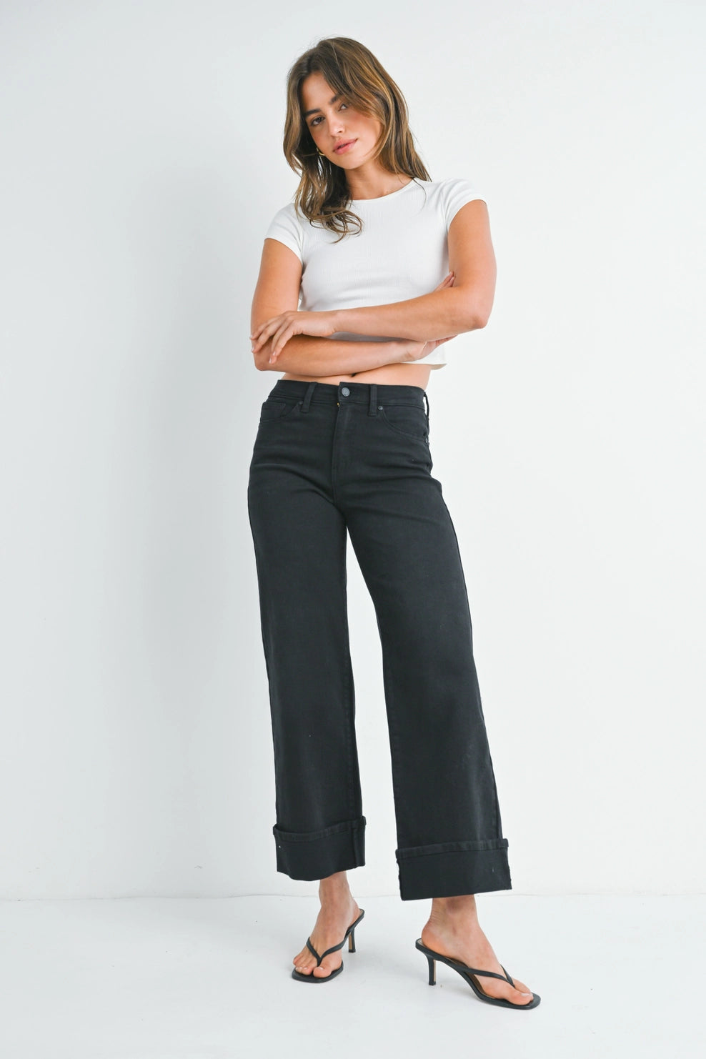 Black Cuffed Palazzo Jeans