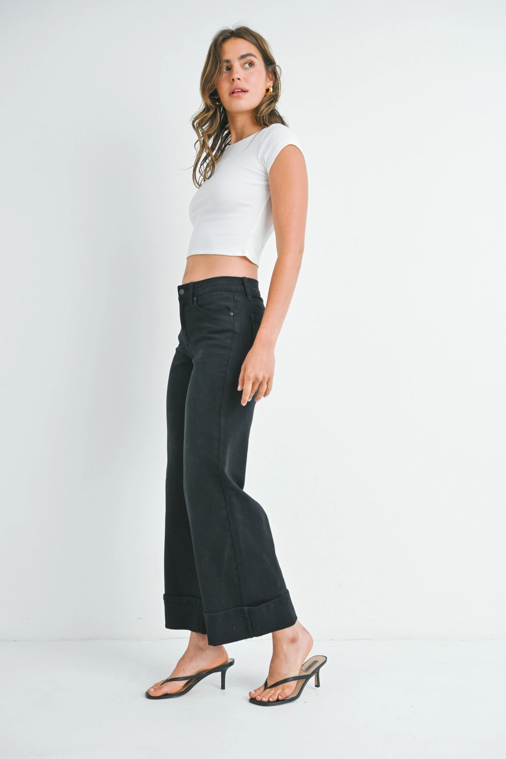 Black Cuffed Palazzo Jeans