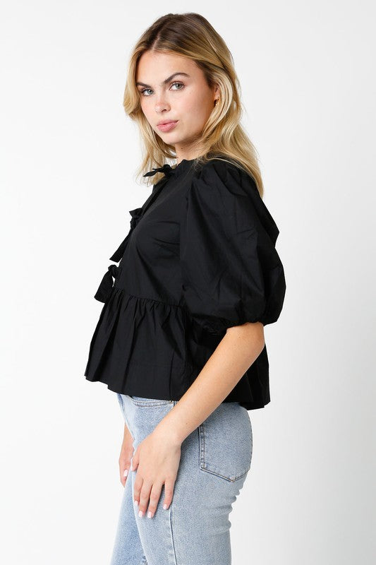 Black Front Tie Top