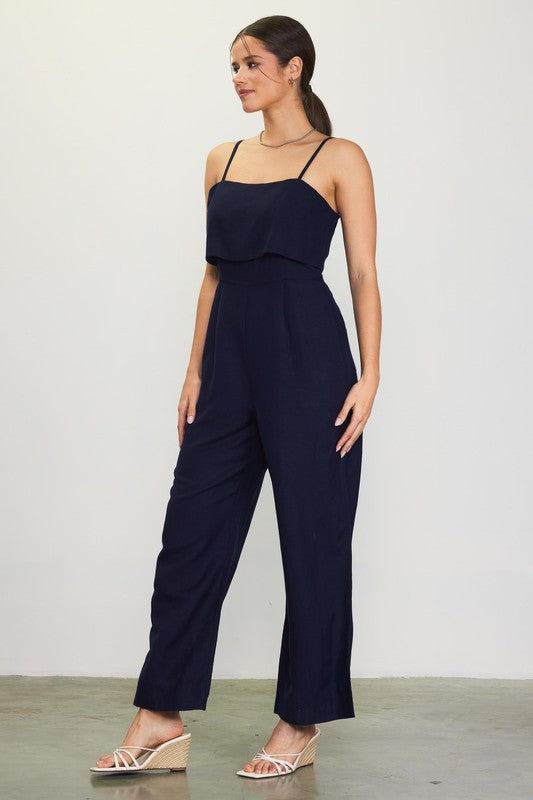 Navy Linen Jumpsuit