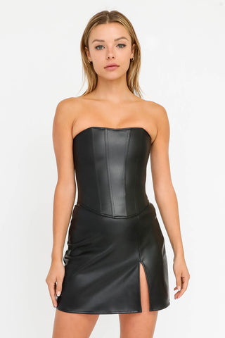Black Leather Strapless Bustier