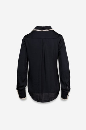 Black Satin Detail Blouse
