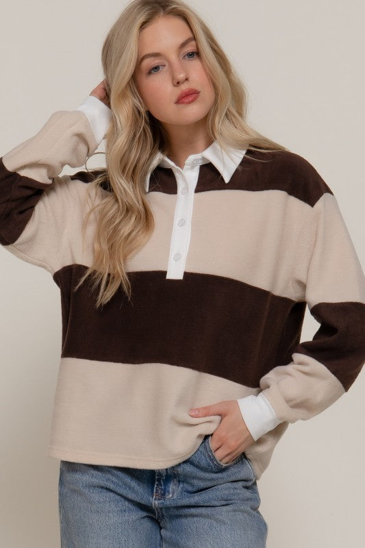 Fall Striped Fleece Polo