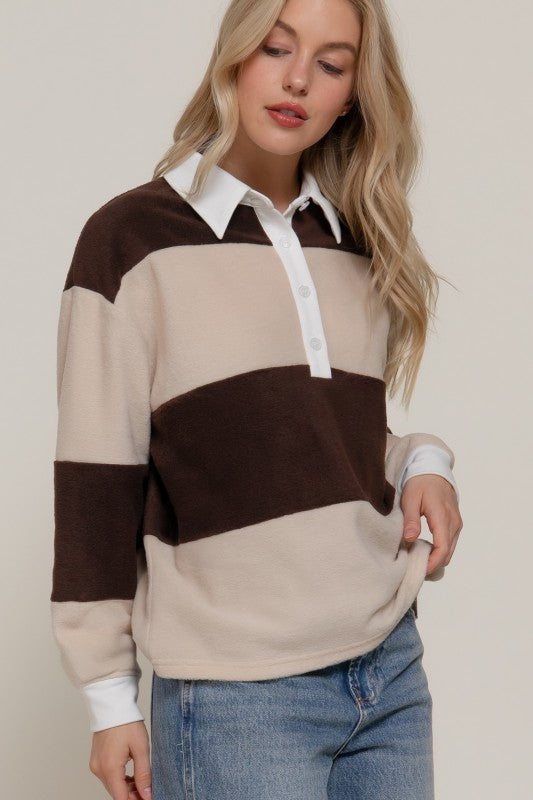 Fall Striped Fleece Polo